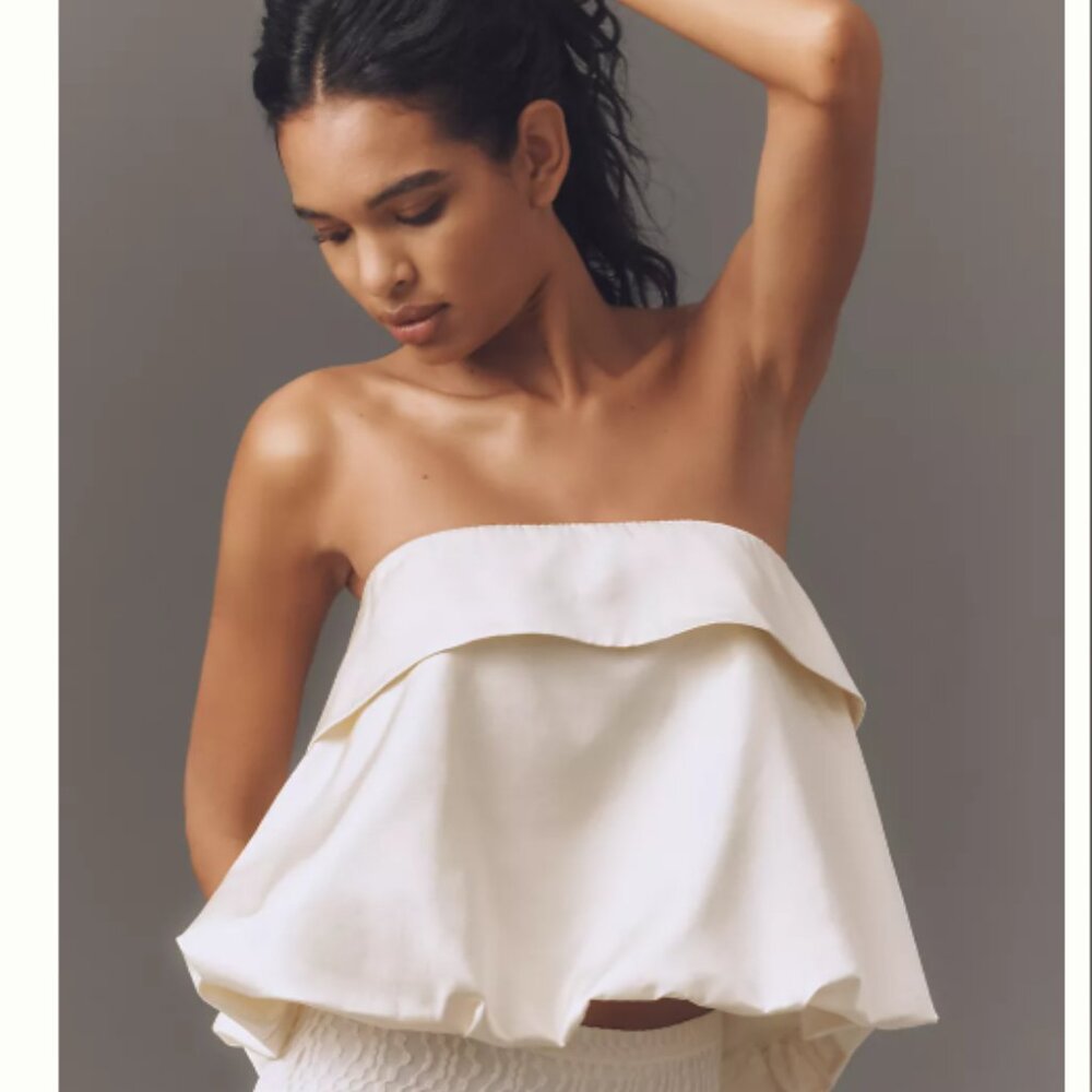 Mare Mare Linen Blend Silky Bubble Blouse ~ Ivory ~